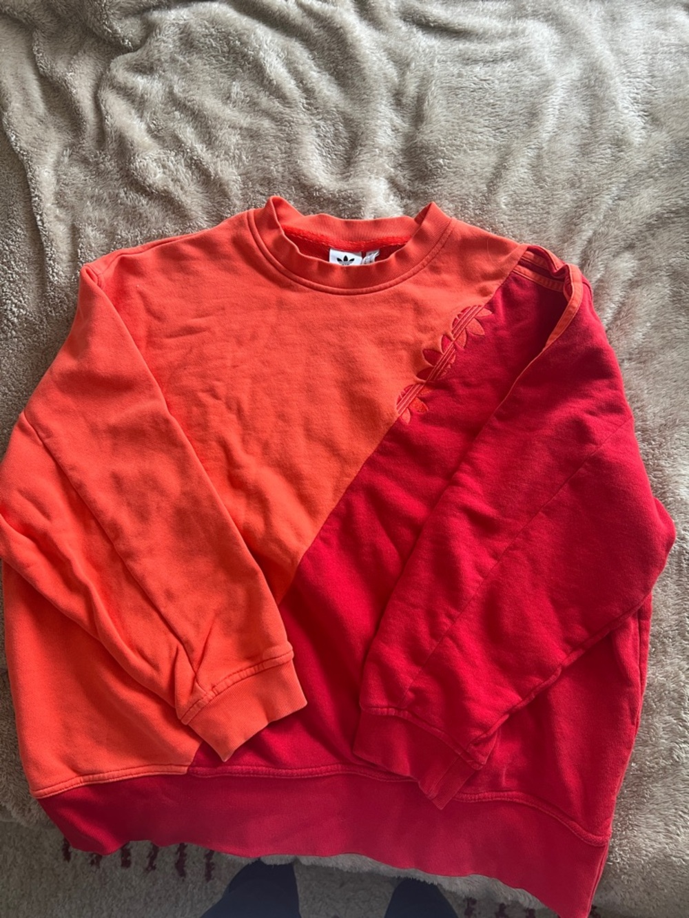 adidas Two-Tone Orange & Red Diagonal Crewneck Sweatshirt